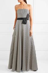 HALSTON HERITAGE Strapless striped faille gown