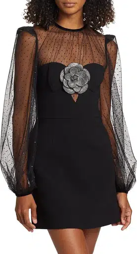 Rebecca Vallance Yvonne Flower Mini Dress Black Size 6 | The