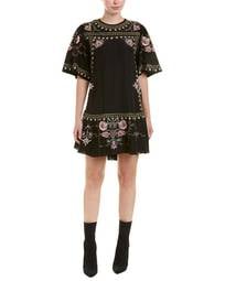 Isabel Marant Dryna Embroidered Black and Floral Shift Dress (Size 10 - 12)