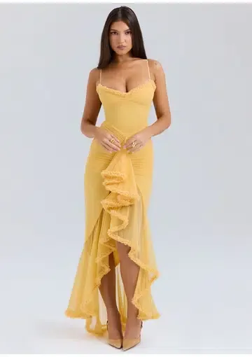 Gabbi Apricot Ruffled Front Dress
