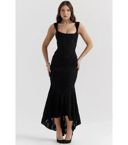 Cesca Black Floral Maxi Dress
