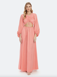 Staud Tangier Cut Out Ruched Shell Maxi Dress Pink Size 8