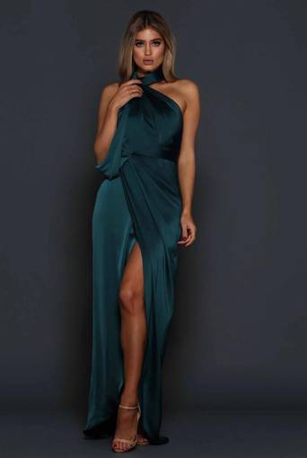 elle zeitoune emerald green dress Elle zeitoune – Magnolia Satin High Slit Dress – Ball gowns – Green