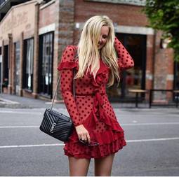FOR LOVE AND LEMONS DOTTY MINI DRESS IN BERRYDOT RED size 12