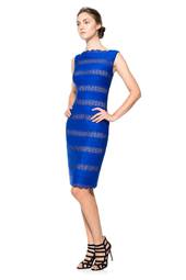 Tadashi Shoji Laser Cut Neoprene Sheath Dress Blue Size 10