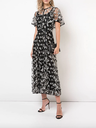 Lela Rose Satin-Trimmed Embroidered Tulle Midi Dress Size 8