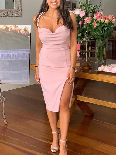 knee length dresses for ladies Black Satin Halter Maxi Dress main image 1