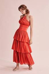 Country Road Exclusive Edition - Gathered Halter Neck Bodice & Tiered Ruffle Maxi Skirt SET / Size 6 