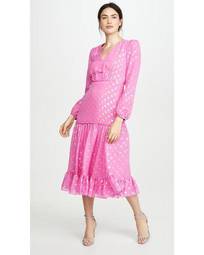 SALONI Devon gathered fil coupé silk-chiffon midi dress pink