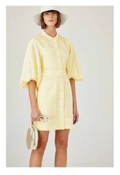 Oroton Cotton-Linen Full Sleeve Sorbet Yellow Dress Size 8 
