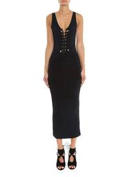 Balmain Black Lace Up Midi Dress Size 8