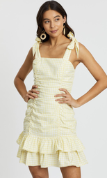 TIGERLILY - Yellow checkered mini ruffle dress (Size 8)