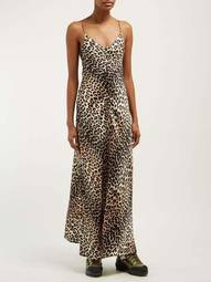 Ganni Stretch Silk Leopard Slip Dress