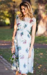 TIFFANY ROSE  Maya Gown - Dusky Blue Floral Size 8