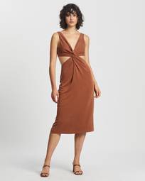 Third Form Twisted Cut Away Midi Dress Brown Size 14