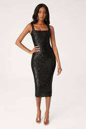 Meshki Blythe Squin Square Neck Dress  Black Size 8 