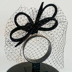 Philip Treacy - Black Velvet Bow with Embellished Crystal Veiling 