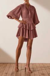 Shona Joy Mila Button Up Frill Mini Dress Pink Size 8