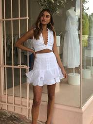 Joslin Studio Amira Line Cropped Top and Skirt white size 6