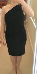 Black Ralph Lauren size 10 one shoulder dress altered on hips 