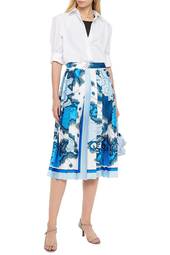 Victoria Beckham Printed Plleated Twill Midi Skirt Size 10 
