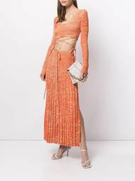 Christian Esber Deconstruct Knit-Tie Crop Top and  Pleated Knit Tie Skirt Set Orange Size 6