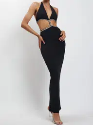 Meshki Nicha Diamante Cut Out Midi Dress Black Size 6