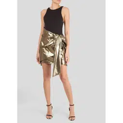 Saint Laurent Bow Embellished Lame Skirt Gold Size 6