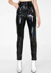 My Mum Made It High Waisted Pants - Small - Black Holographic Vinyl
