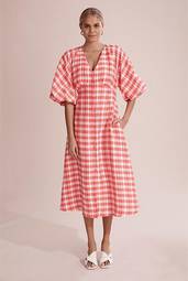 Red and white checker country road dress