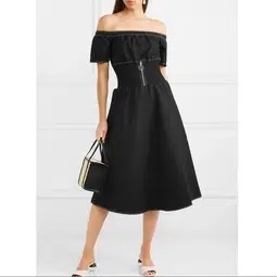 Maje Relera Black Smocked Off-Shoulder Midi Dress Size 8
