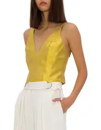 Bianca Spender Gold Silk Taffeta Cameo Bustier Top Yellow Size 4
