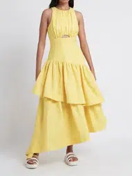 Aje Caliente Tiered Cut Out Dress Yellow Size 12