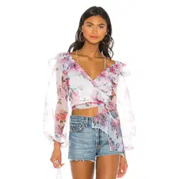 For Love and Lemons Ruffle Wrap Top Print Size 12