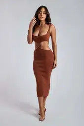 Meshki Yasmin Cut Out Knitted Dress Brown Size 8