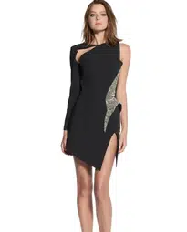 Maticevski Bombshell Crystal Embellished Cutout Mini Dress Black Size 8 