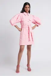 Aje Triada Button Denim Puff Sleeve Dress Pink Size 14