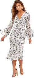Talulah White Earth Tone Floral Midi Dress Print Size 6