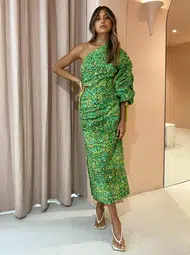 Alemais Asymmetrical Dress in Acid Green Print Size 10