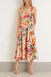 Zimmermann Tropicana Cream Floral Midi Dress Print Size 10