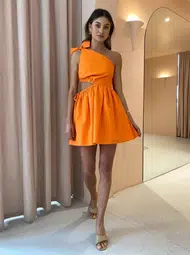 By Nicola Gabriella One Shoulder Mini Dress Orange
