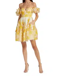 Zimmermann Post card Bow Bodice Mini Dress Yellow Size 6