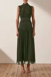 Shona Joy Clemence High Neck Midi Dress Olive Size 12