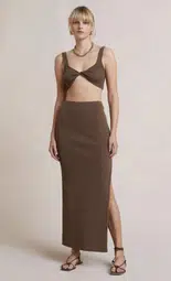 Bec & Bridge Zahara Knit Top and Midi Skirt Set Brown