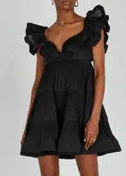 Zimmermann Lovestruck Pleated Organza Mini Dress Black 