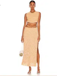 Christopher Esber Cropped Tie Detailed Mélange Ribbed Knit Top and Maxi Skirt Set Brown Size 6
