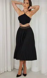 Fendi Top and Pleated Midi Skirt Set Black Size 10 