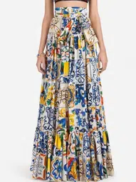Dolce & Gabbana Majolica Cotton Maxi Skirt Print Size 10