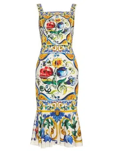 Shop Dolce & Gabbana Majolica-print charmeuse midi dress (F6ZJ7THPABKHE3TN,  F6ZJ7THPABKHA3TN) by daru-m
