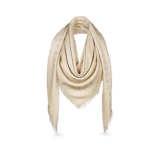 Louis Vuitton Monogram Scarf Beige Silk ref.121155 - Joli Closet